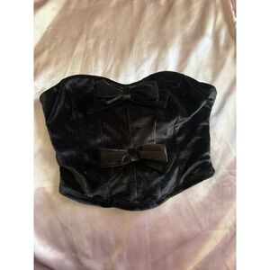 Originality La La Land Black Velvet Bow Corset Strapless Crop Top XS NWT